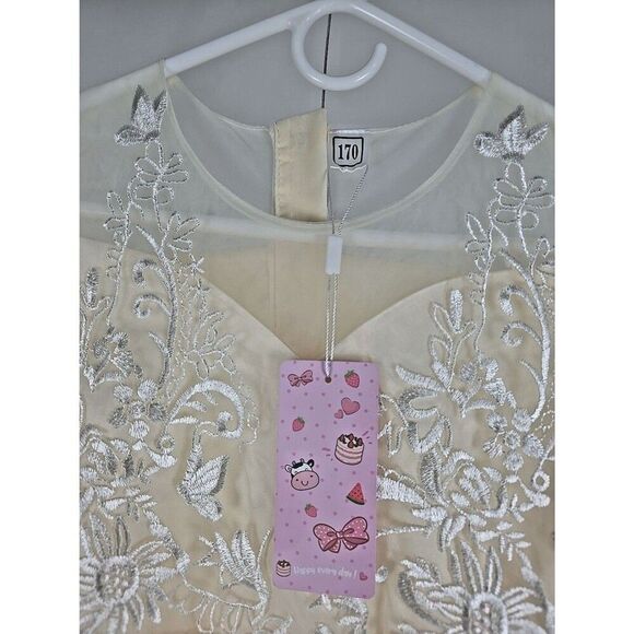 IDOPIP Girls Ivory Embroidered Tulle Dress Size 170 XXS Polyester/Viscose Floral - Picture 5 of 15